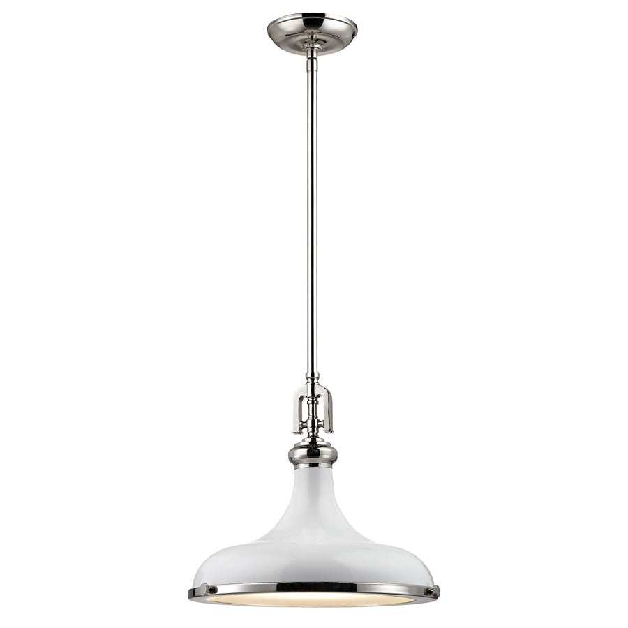 Atlas Lighting Rutherford 15in 1-Light Pendant | Transitional Gloss White and Polished Nickel Metal | Kitchen Island & Dining Room | Model CL11819-WH