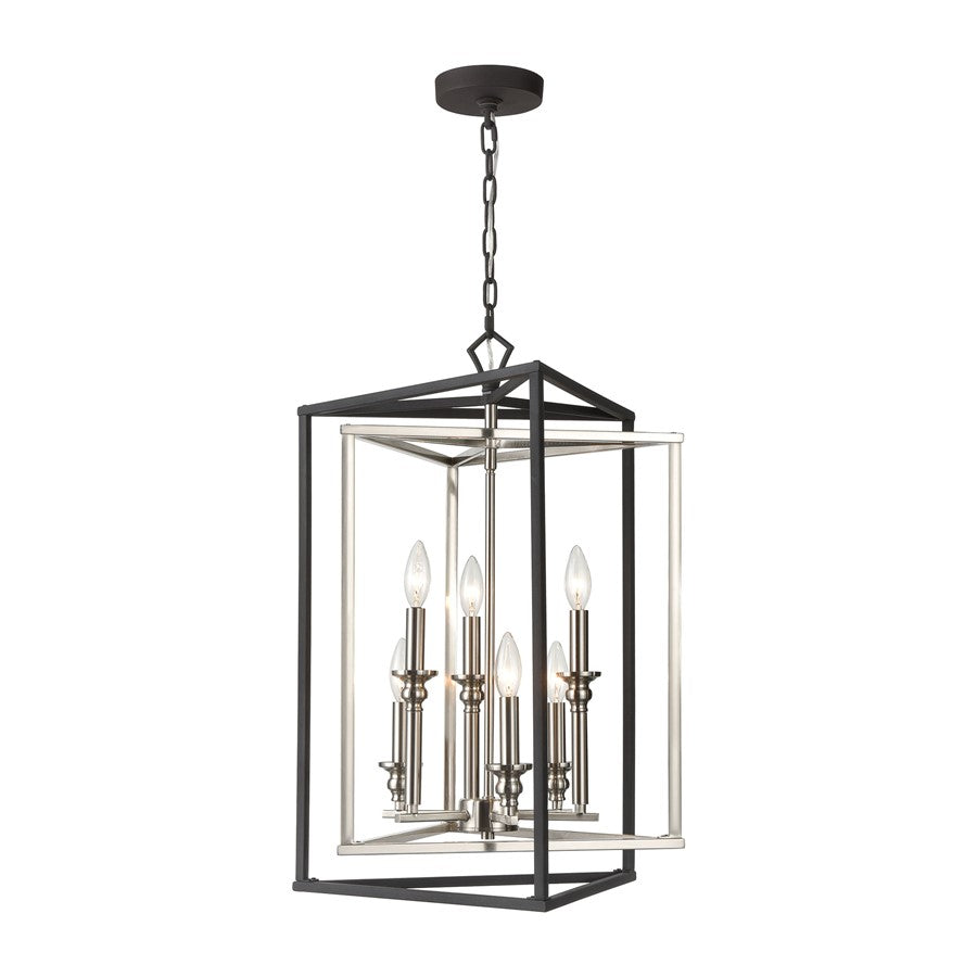 Atlas Lighting Salinger 19in 6-Light Pendant | Modern Charcoal and Satin Nickel Metal | Kitchen Island & Dining Room | Model CL11822-GY