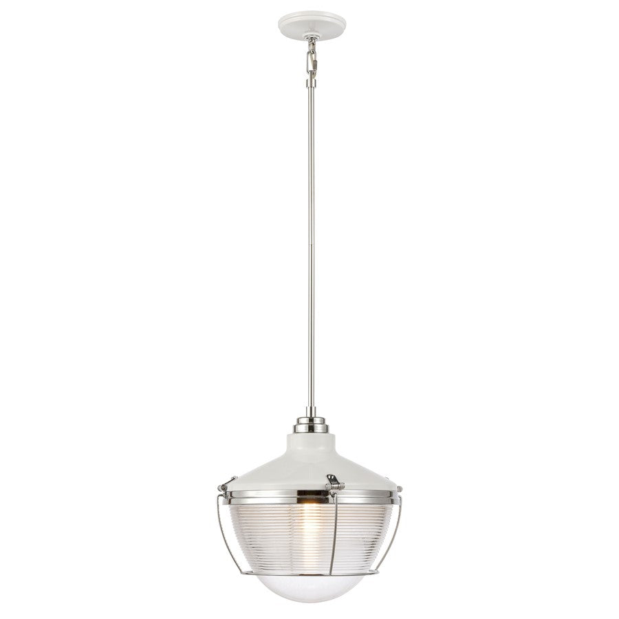 Atlas Lighting Seaway Passage 14in 1-Light Pendant | Transitional White and Polished Chrome Metal with Clear Glass | Kitchen | Model CL11823-WH