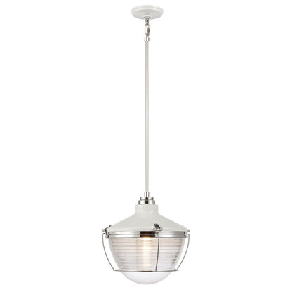 Atlas Lighting Seaway Passage 14in 1-Light Pendant | Transitional White and Polished Chrome Metal with Clear Glass | Kitchen | Model CL11823-WH