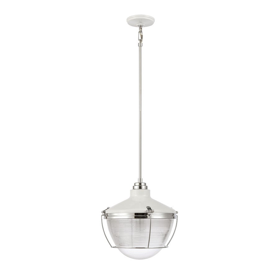 Atlas Lighting Seaway Passage 14in 1-Light Pendant | Transitional White and Polished Chrome Metal with Clear Glass | Kitchen | Model CL11823-WH