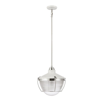 Atlas Lighting Seaway Passage 14in 1-Light Pendant | Transitional White and Polished Chrome Metal with Clear Glass | Kitchen | Model CL11823-WH