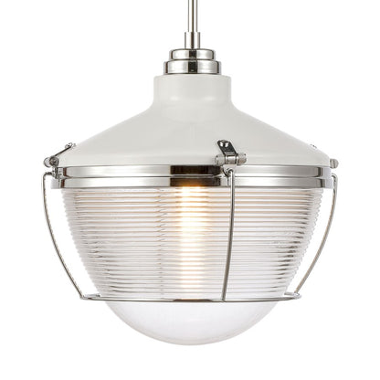 Atlas Lighting Seaway Passage 14in 1-Light Pendant | Transitional White and Polished Chrome Metal with Clear Glass | Kitchen | Model CL11823-WH