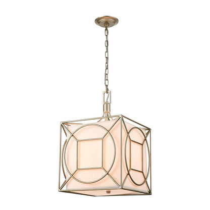 Atlas Lighting Shaftsbury Square 14in 3-Light Pendant | Transitional Antique Silver Metal and White Fabric | Living Room & Bedroom | Model CL11824-SV