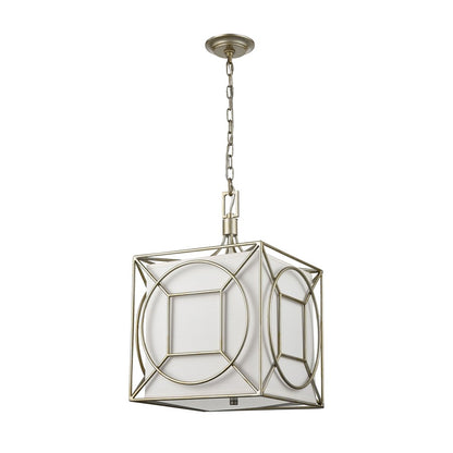 Atlas Lighting Shaftsbury Square 14in 3-Light Pendant | Transitional Antique Silver Metal and White Fabric | Living Room & Bedroom | Model CL11824-SV