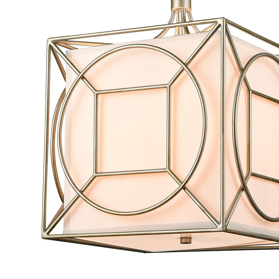 Atlas Lighting Shaftsbury Square 14in 3-Light Pendant | Transitional Antique Silver Metal and White Fabric | Living Room & Bedroom | Model CL11824-SV