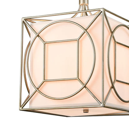 Atlas Lighting Shaftsbury Square 14in 3-Light Pendant | Transitional Antique Silver Metal and White Fabric | Living Room & Bedroom | Model CL11824-SV