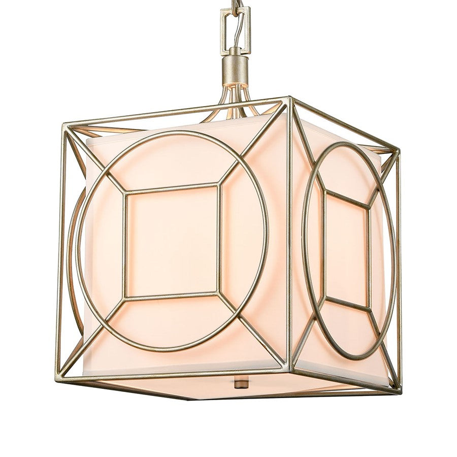 Atlas Lighting Shaftsbury Square 14in 3-Light Pendant | Transitional Antique Silver Metal and White Fabric | Living Room & Bedroom | Model CL11824-SV