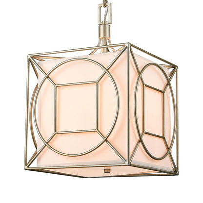 Atlas Lighting Shaftsbury Square 14in 3-Light Pendant | Transitional Antique Silver Metal and White Fabric | Living Room & Bedroom | Model CL11824-SV