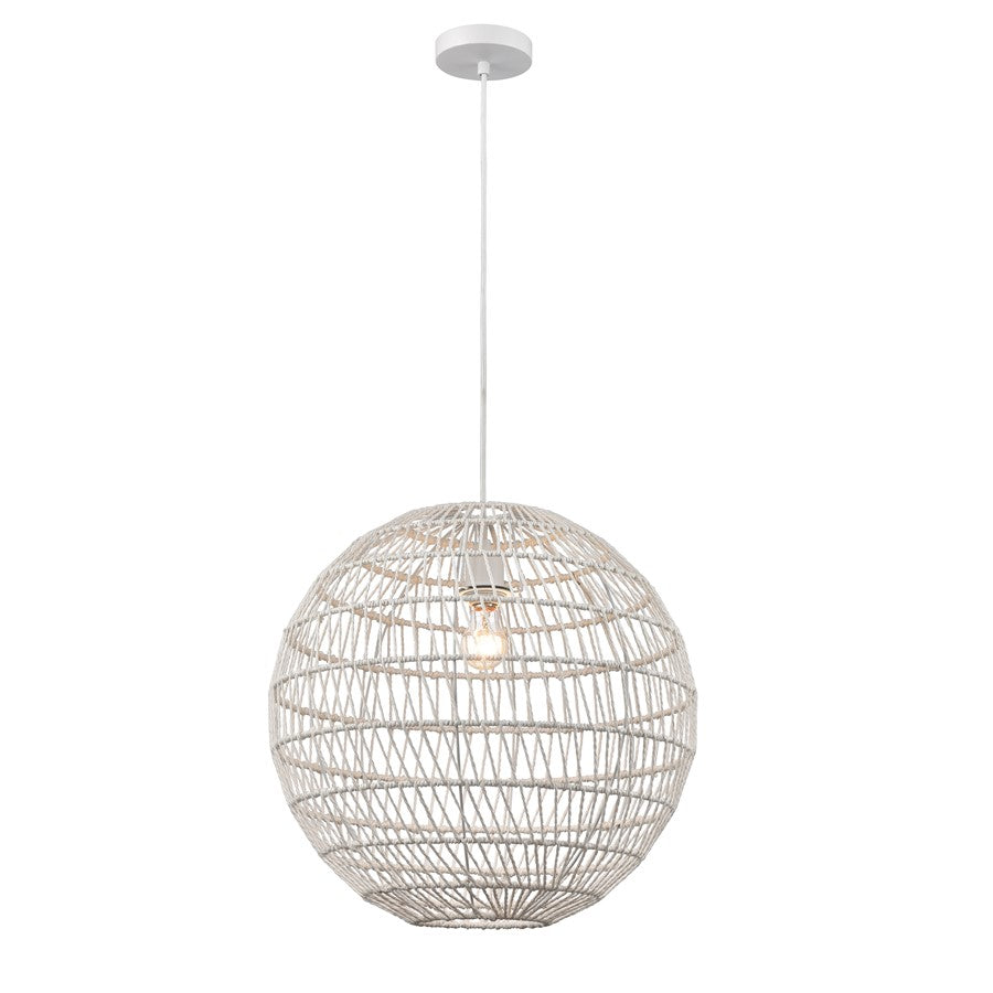 Atlas Lighting Simoom 19in 1-Light Pendant | White Metal and White Rope | Kitchen Island & Dining Room | 19 x 19 x 19 in | Model CL11825-WH