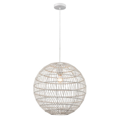 Atlas Lighting Simoom 19in 1-Light Pendant | White Metal and White Rope | Kitchen Island & Dining Room | 19 x 19 x 19 in | Model CL11825-WH