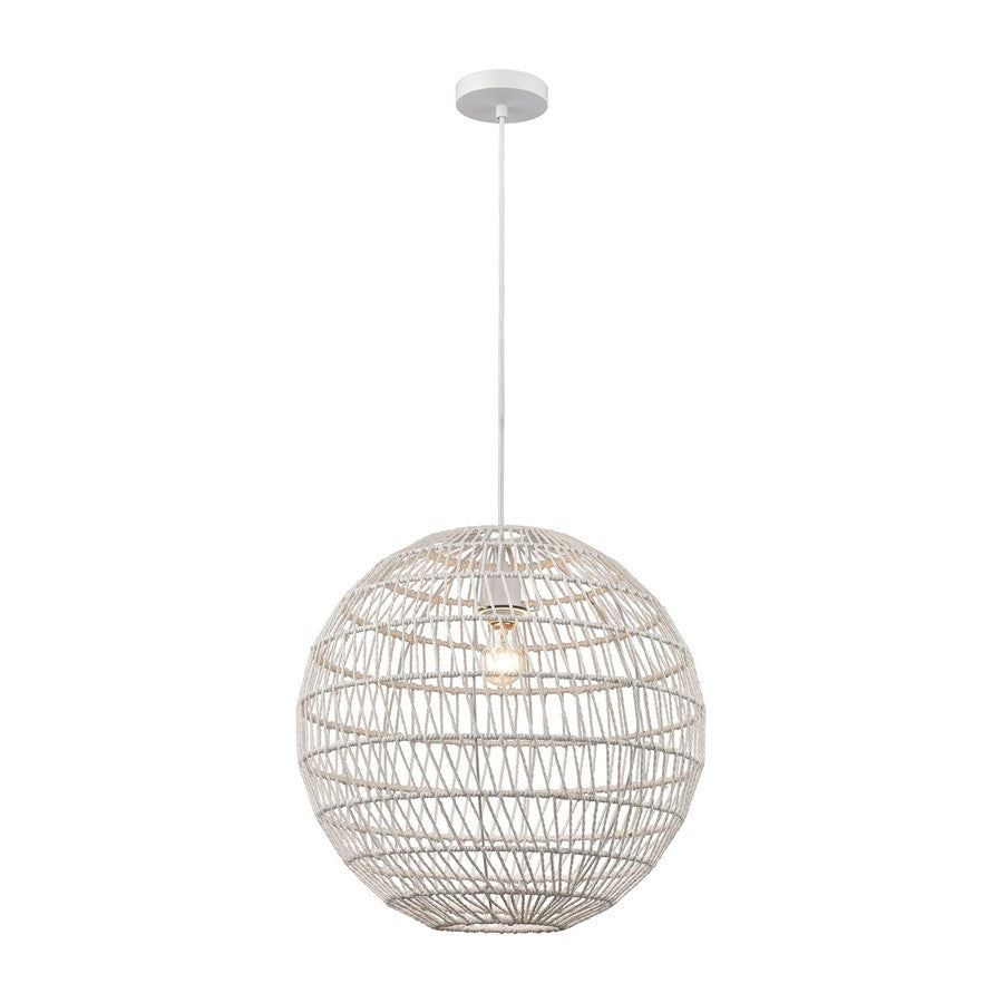 Atlas Lighting Simoom 19in 1-Light Pendant | White Metal and White Rope | Kitchen Island & Dining Room | 19 x 19 x 19 in | Model CL11825-WH