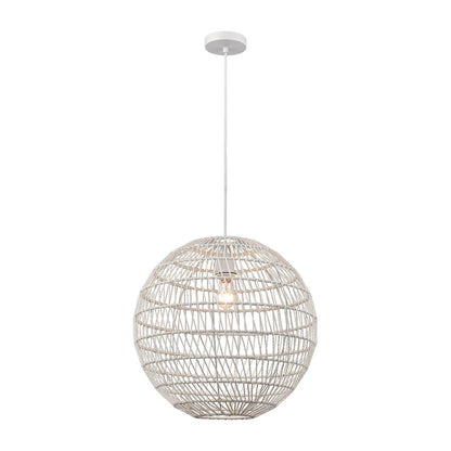 Atlas Lighting Simoom 19in 1-Light Pendant | White Metal and White Rope | Kitchen Island & Dining Room | 19 x 19 x 19 in | Model CL11825-WH