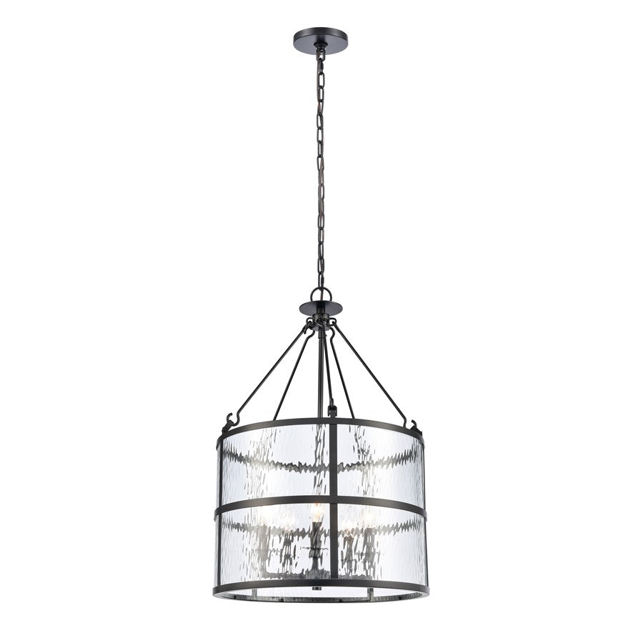 Atlas Lighting Solace 18in 5-Light Pendant | Matte Black Metal and Clear Ripple Glass | Dining Room & Kitchen Island | Model CL11827-BK