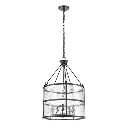 Atlas Lighting Solace 18in 5-Light Pendant | Matte Black Metal and Clear Ripple Glass | Dining Room & Kitchen Island | Model CL11827-BK