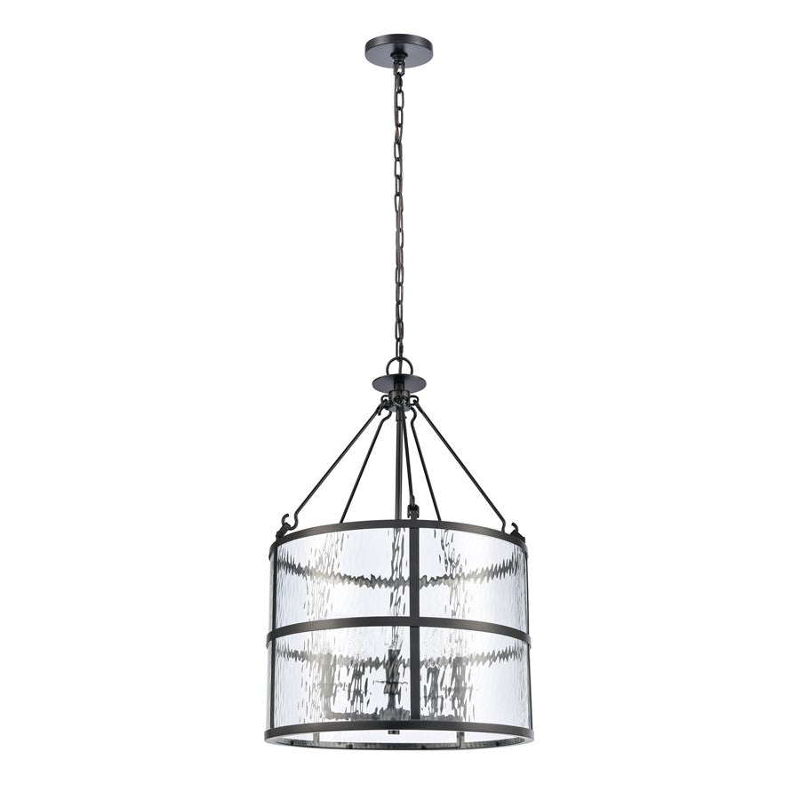 Atlas Lighting Solace 18in 5-Light Pendant | Matte Black Metal and Clear Ripple Glass | Dining Room & Kitchen Island | Model CL11827-BK