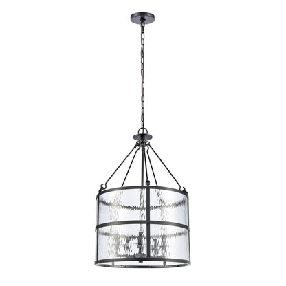 Atlas Lighting Solace 18in 5-Light Pendant | Matte Black Metal and Clear Ripple Glass | Dining Room & Kitchen Island | Model CL11827-BK