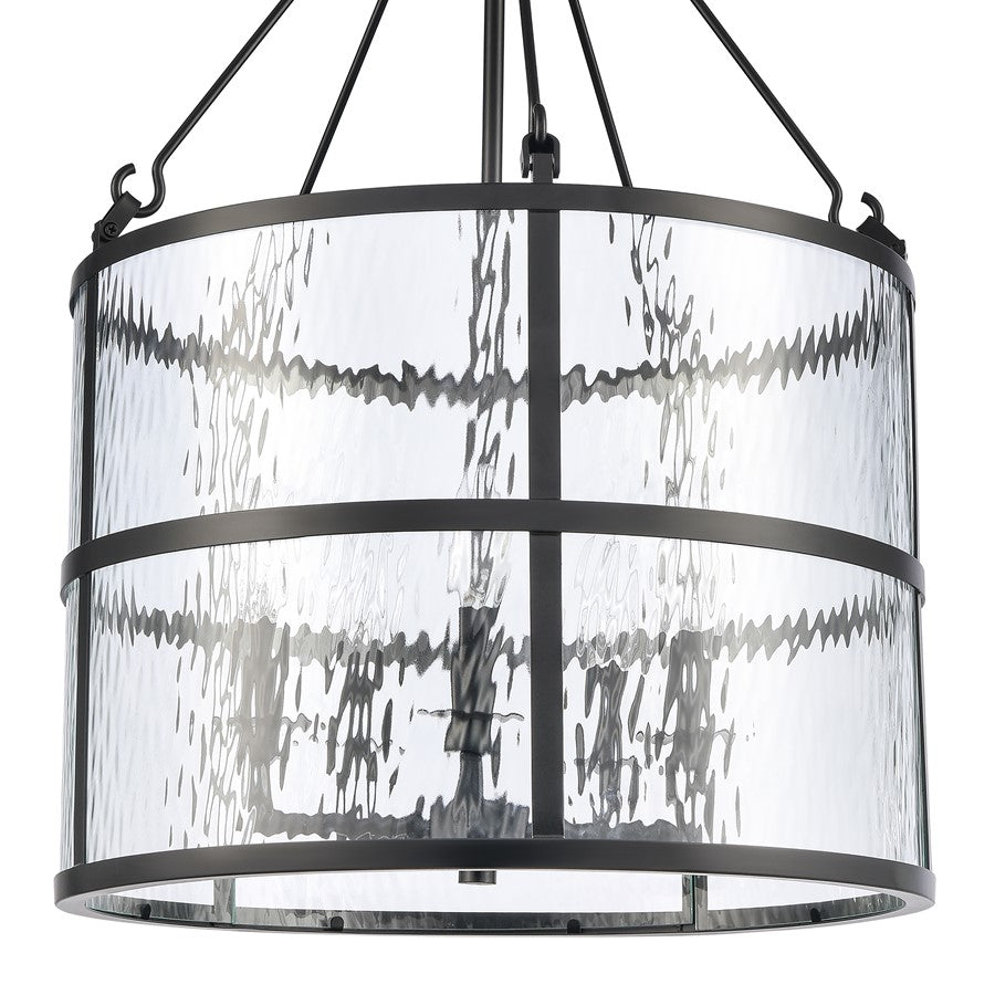 Atlas Lighting Solace 18in 5-Light Pendant | Matte Black Metal and Clear Ripple Glass | Dining Room & Kitchen Island | Model CL11827-BK