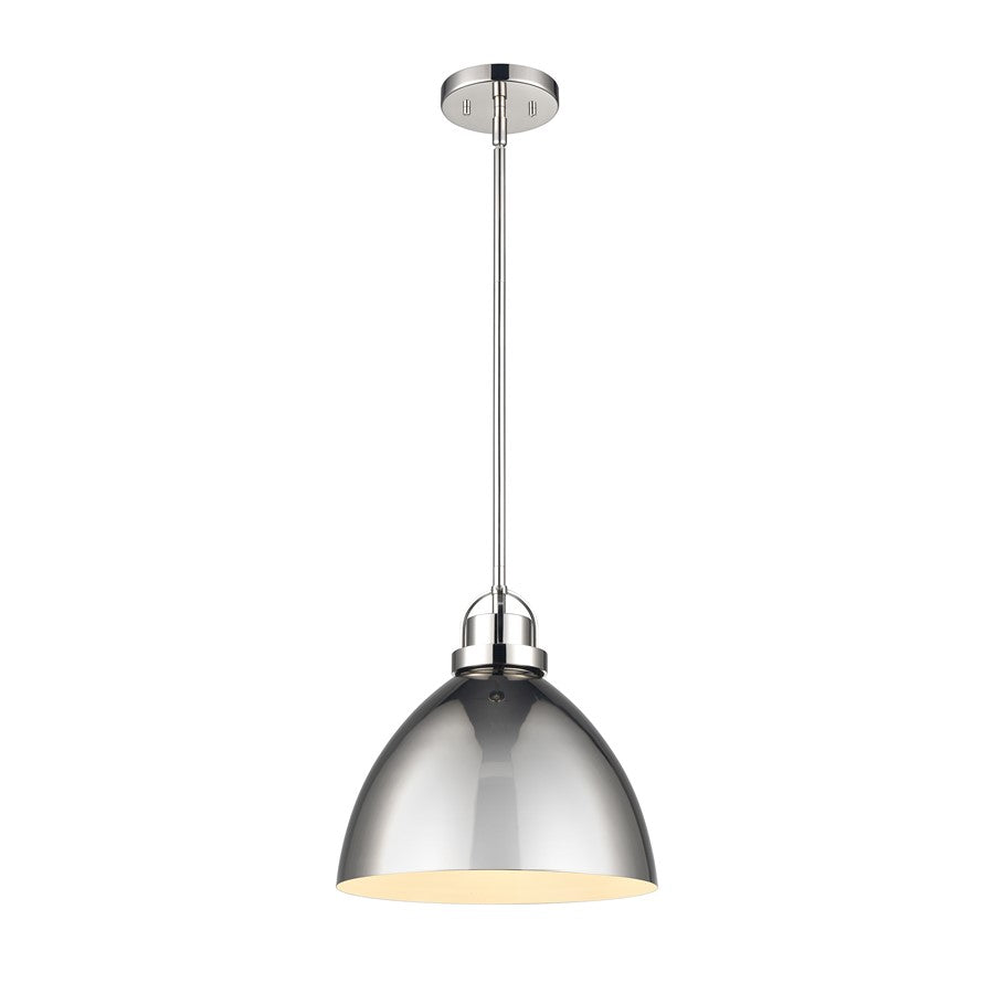 Atlas Lighting Somerville 12in 1-Light Pendant | Polished Nickel Metal Dome | Kitchen Island & Dining Room | 12 x 12 x 12 in | Model CL11828-NK