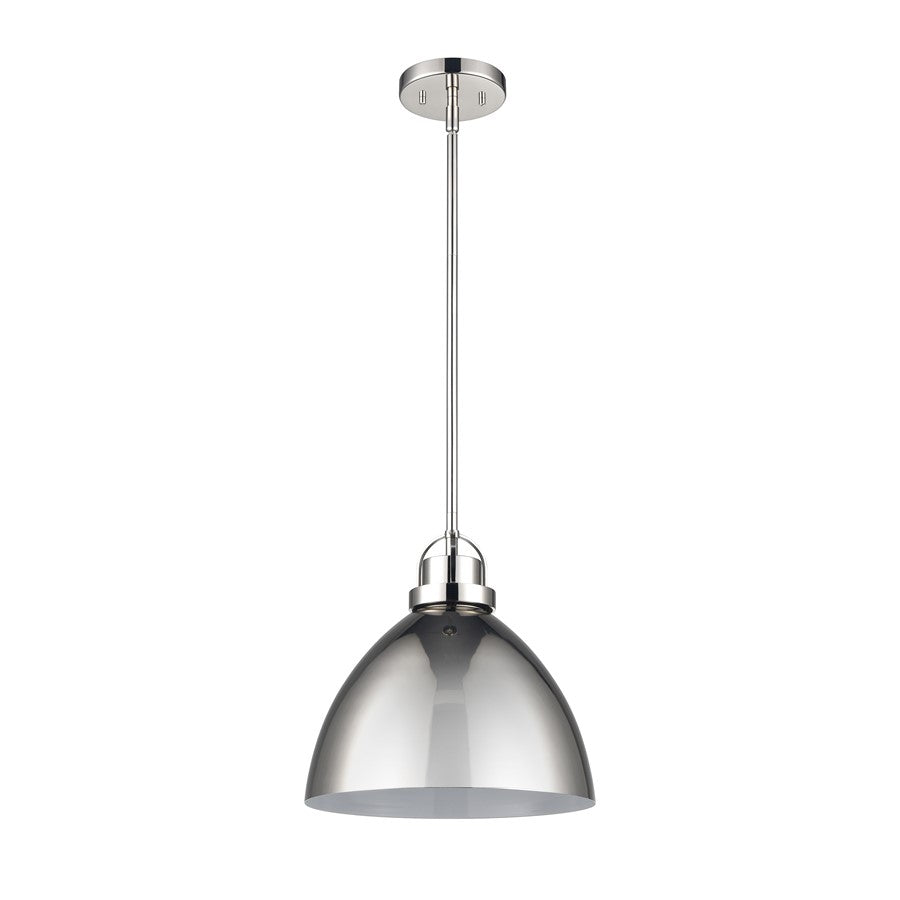 Atlas Lighting Somerville 12in 1-Light Pendant | Polished Nickel Metal Dome | Kitchen Island & Dining Room | 12 x 12 x 12 in | Model CL11828-NK