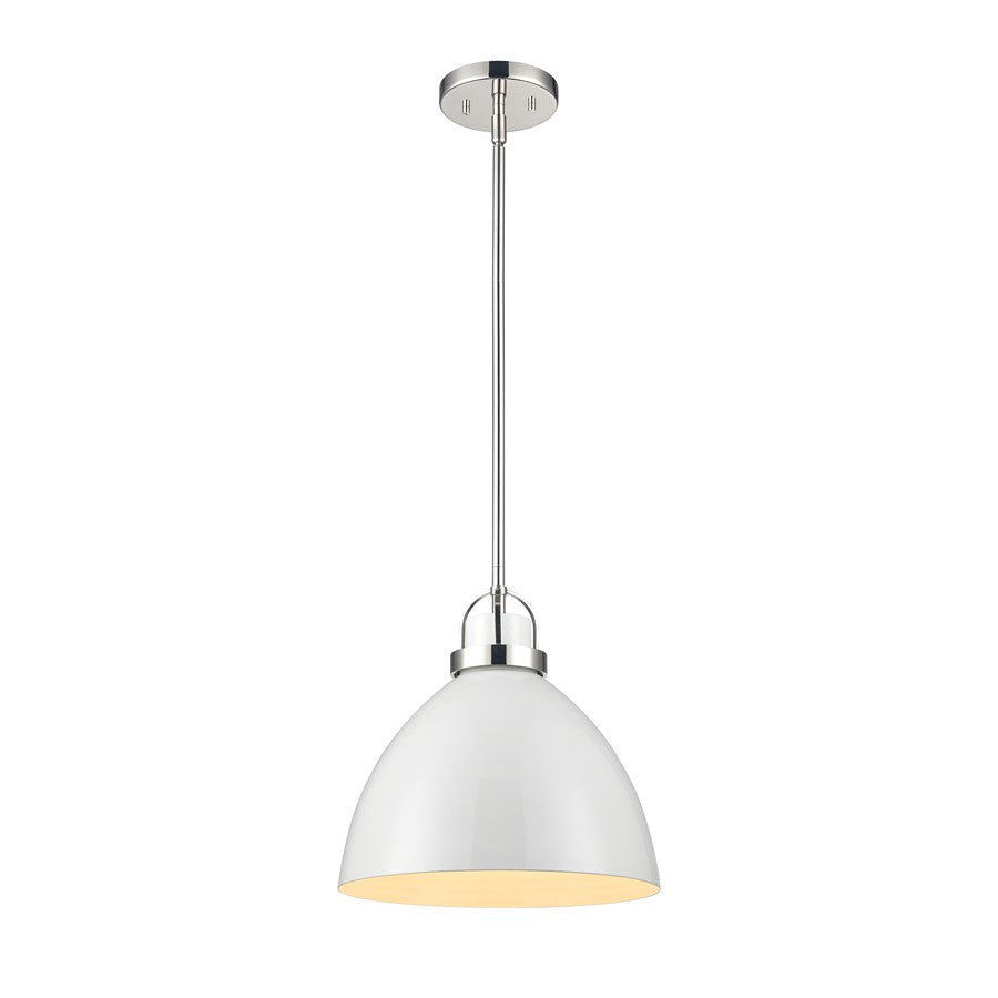Atlas Lighting Somerville 12in 1-Light Pendant | Transitional Gloss White and Polished Nickel Metal | Kitchen Island & Dining | Model CL11828-WH1