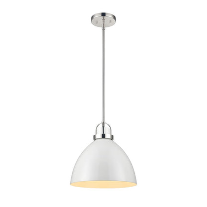 Atlas Lighting Somerville 12in 1-Light Pendant | Transitional Gloss White and Polished Nickel Metal | Kitchen Island & Dining | Model CL11828-WH1