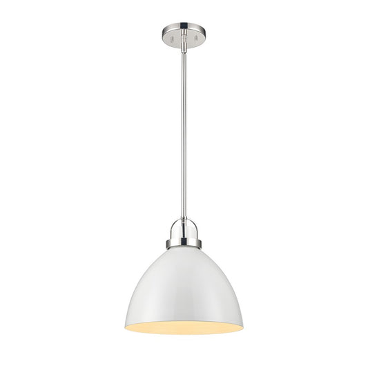 Atlas Lighting Somerville 12in 1-Light Pendant | Transitional Gloss White and Polished Nickel Metal | Kitchen Island & Dining | Model CL11828-WH1