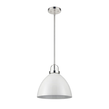 Atlas Lighting Somerville 12in 1-Light Pendant | Transitional Gloss White and Polished Nickel Metal | Kitchen Island & Dining | Model CL11828-WH1