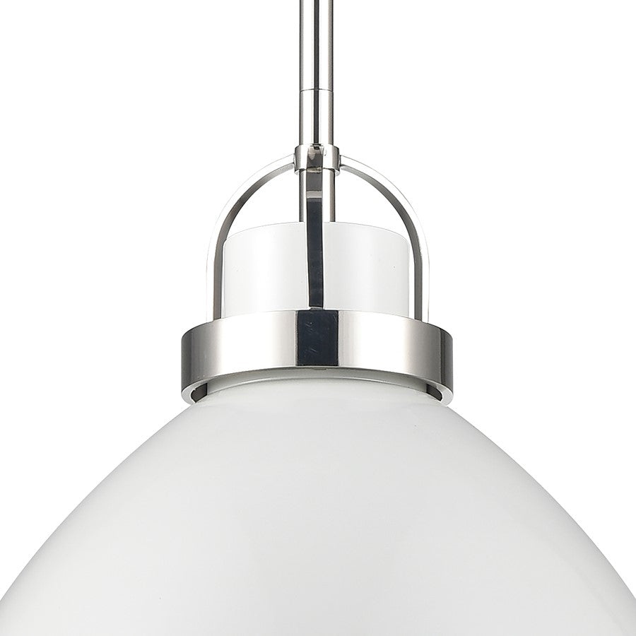 Atlas Lighting Somerville 12in 1-Light Pendant | Transitional Gloss White and Polished Nickel Metal | Kitchen Island & Dining | Model CL11828-WH1