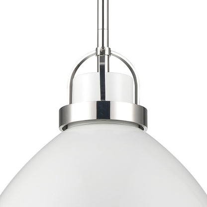 Atlas Lighting Somerville 12in 1-Light Pendant | Transitional Gloss White and Polished Nickel Metal | Kitchen Island & Dining | Model CL11828-WH1