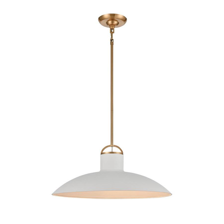 Atlas Lighting Surf 20in 1-Light Pendant | Modern Textured White and Satin Brass Metal | Kitchen Island & Dining Room | Model CL11831-WH