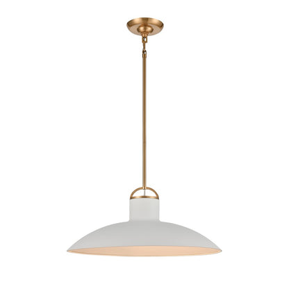 Atlas Lighting Surf 20in 1-Light Pendant | Modern Textured White and Satin Brass Metal | Kitchen Island & Dining Room | Model CL11831-WH