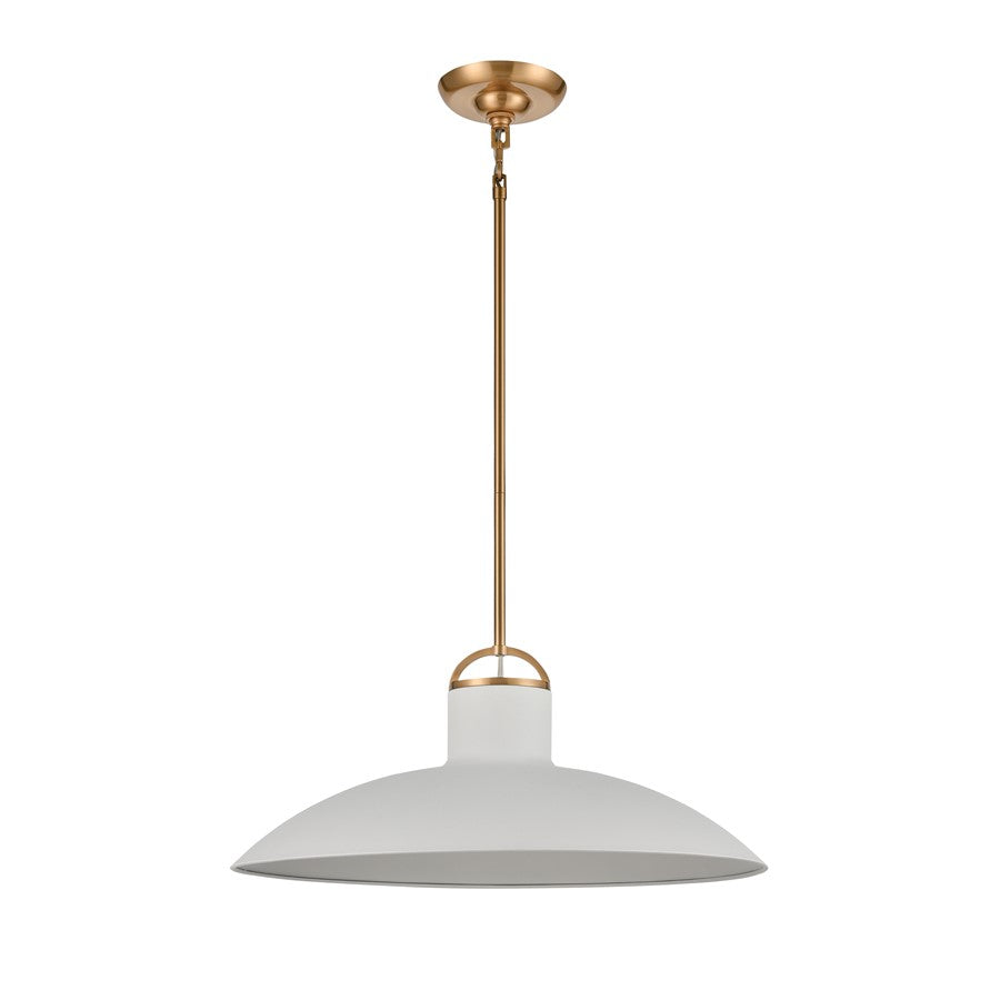 Atlas Lighting Surf 20in 1-Light Pendant | Modern Textured White and Satin Brass Metal | Kitchen Island & Dining Room | Model CL11831-WH