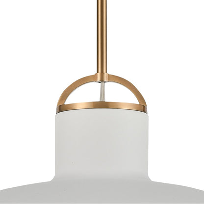 Atlas Lighting Surf 20in 1-Light Pendant | Modern Textured White and Satin Brass Metal | Kitchen Island & Dining Room | Model CL11831-WH