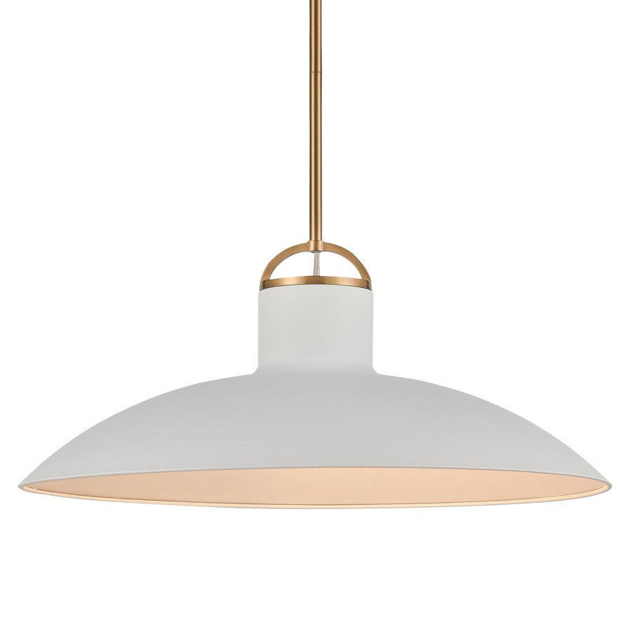 Atlas Lighting Surf 20in 1-Light Pendant | Modern Textured White and Satin Brass Metal | Kitchen Island & Dining Room | Model CL11831-WH