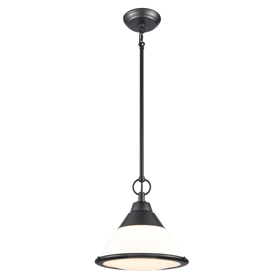 Atlas Lighting Sven 12in 1-Light Pendant | Transitional Matte Black and White Glass | Kitchen Island & Dining Room | Model CL11832-BK
