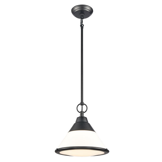 Atlas Lighting Sven 12in 1-Light Pendant | Transitional Matte Black and White Glass | Kitchen Island & Dining Room | Model CL11832-BK