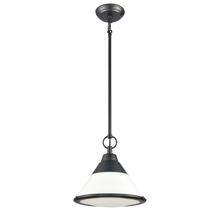 Atlas Lighting Sven 12in 1-Light Pendant | Transitional Matte Black and White Glass | Kitchen Island & Dining Room | Model CL11832-BK