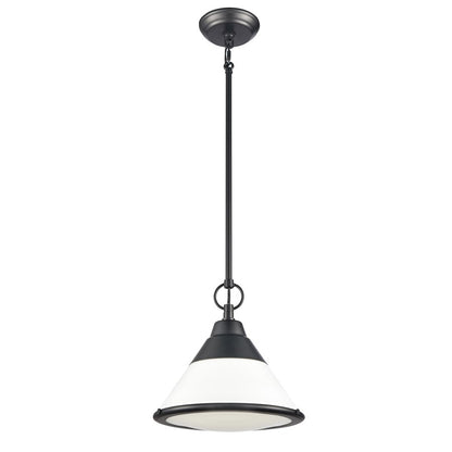 Atlas Lighting Sven 12in 1-Light Pendant | Transitional Matte Black and White Glass | Kitchen Island & Dining Room | Model CL11832-BK
