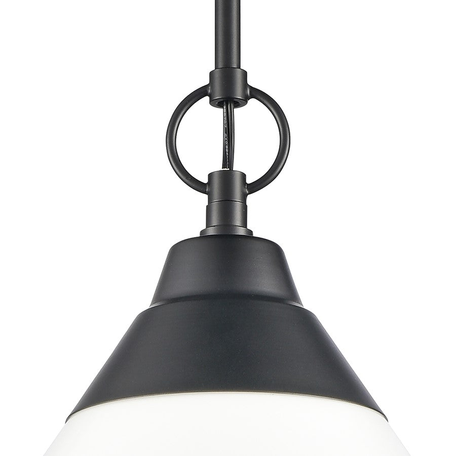 Atlas Lighting Sven 12in 1-Light Pendant | Transitional Matte Black and White Glass | Kitchen Island & Dining Room | Model CL11832-BK