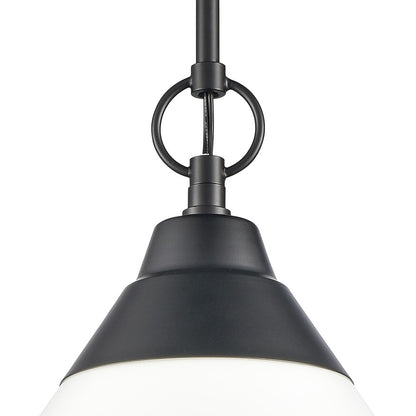 Atlas Lighting Sven 12in 1-Light Pendant | Transitional Matte Black and White Glass | Kitchen Island & Dining Room | Model CL11832-BK