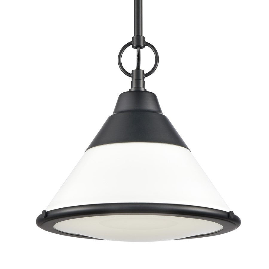 Atlas Lighting Sven 12in 1-Light Pendant | Transitional Matte Black and White Glass | Kitchen Island & Dining Room | Model CL11832-BK
