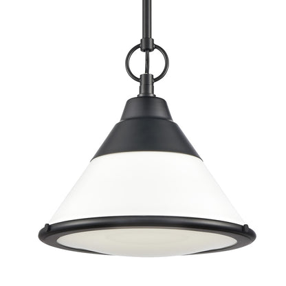 Atlas Lighting Sven 12in 1-Light Pendant | Transitional Matte Black and White Glass | Kitchen Island & Dining Room | Model CL11832-BK