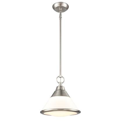 Atlas Lighting Sven 12in 1-Light Pendant | Transitional Satin Nickel and White Glass | Kitchen Island & Dining Room | Model CL11832-NK