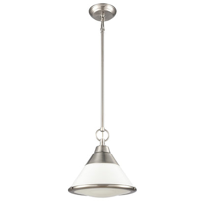 Atlas Lighting Sven 12in 1-Light Pendant | Transitional Satin Nickel and White Glass | Kitchen Island & Dining Room | Model CL11832-NK