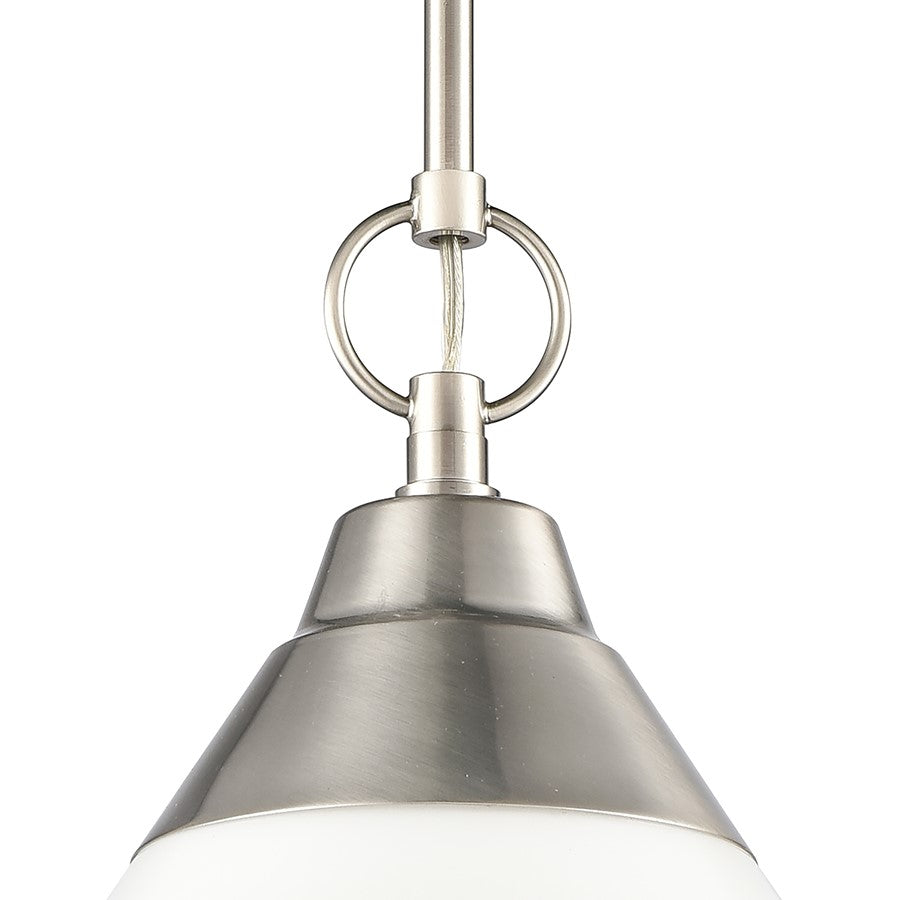 Atlas Lighting Sven 12in 1-Light Pendant | Transitional Satin Nickel and White Glass | Kitchen Island & Dining Room | Model CL11832-NK
