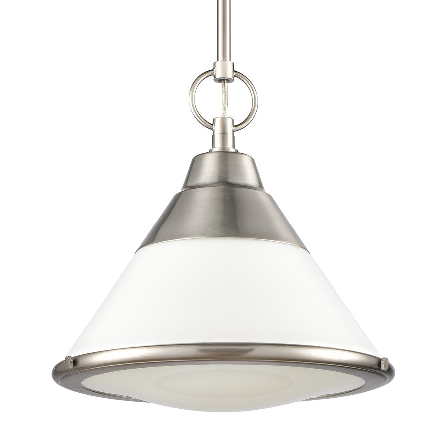 Atlas Lighting Sven 12in 1-Light Pendant | Transitional Satin Nickel and White Glass | Kitchen Island & Dining Room | Model CL11832-NK
