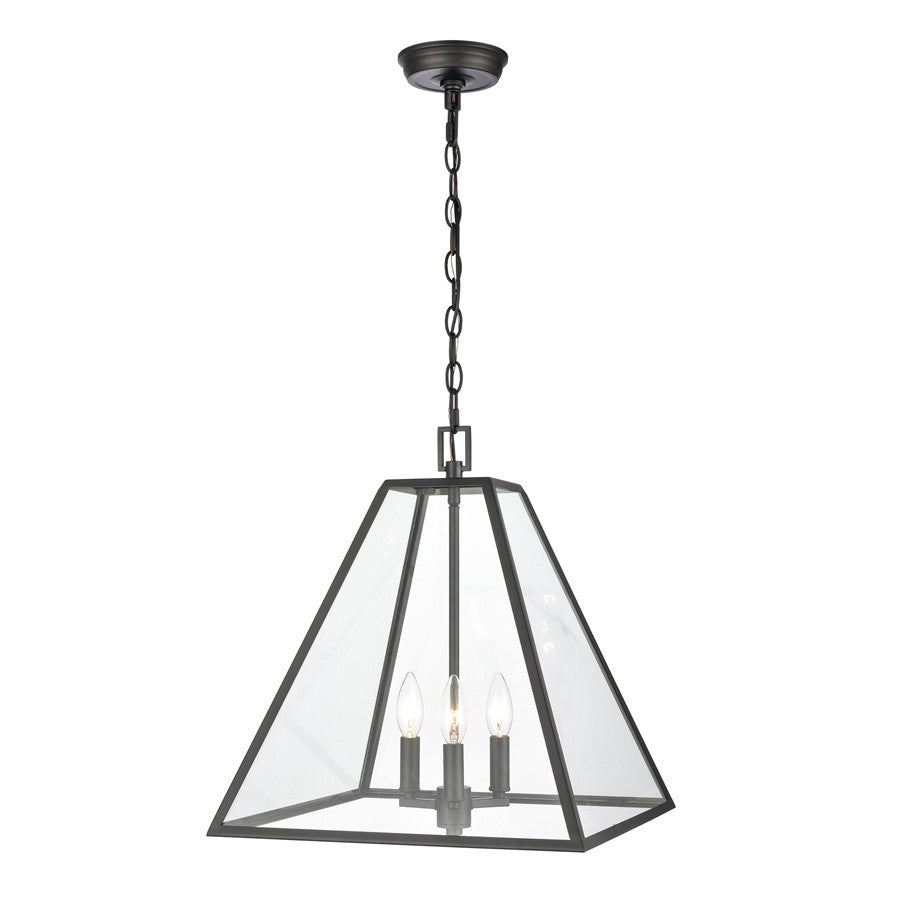 Atlas Lighting Tangent 16in 3-Light Pendant | Modern Matte Black and Clear Glass | Kitchen Island & Dining Room | 16 x 16 x 17.5 in | Model CL11835-BK