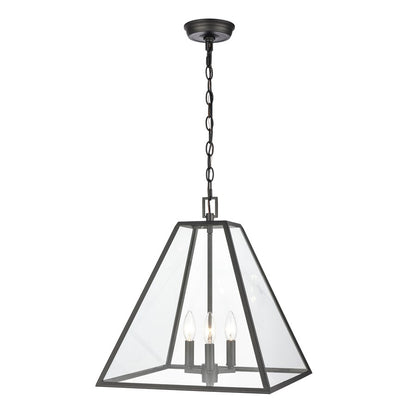Atlas Lighting Tangent 16in 3-Light Pendant | Modern Matte Black and Clear Glass | Kitchen Island & Dining Room | 16 x 16 x 17.5 in | Model CL11835-BK