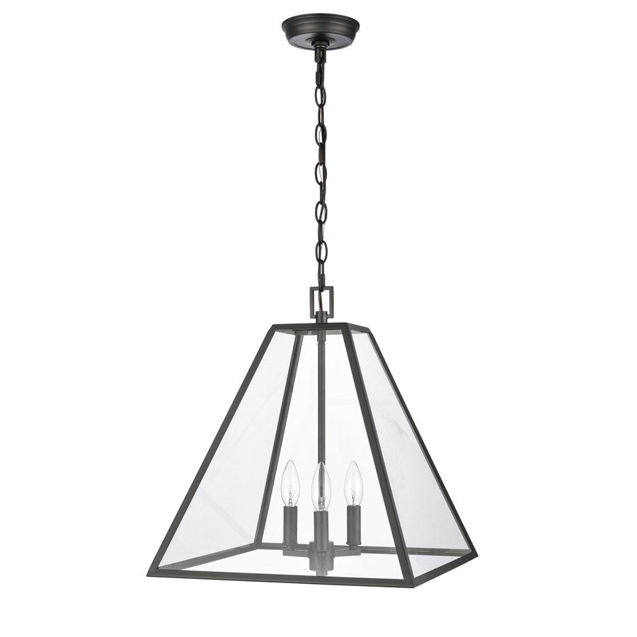 Atlas Lighting Tangent 16in 3-Light Pendant | Modern Matte Black and Clear Glass | Kitchen Island & Dining Room | 16 x 16 x 17.5 in | Model CL11835-BK